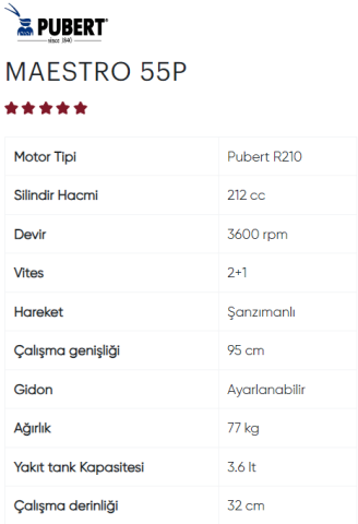 PUBERT MAESTRO 55P R210 BENZİNLİ ÇAPA MAKİNESİ