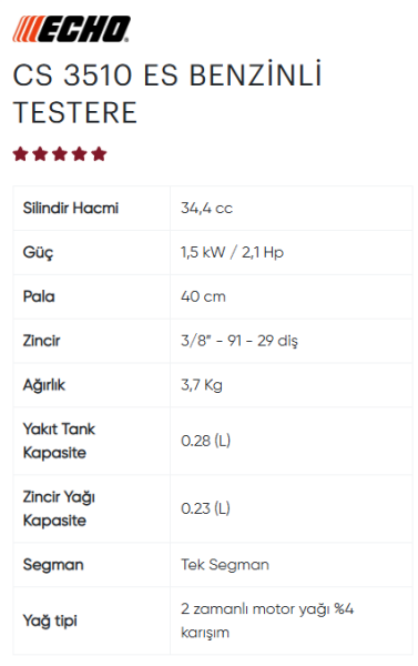 ECHO CS-3510 ES BENZİNLİ TESTERE