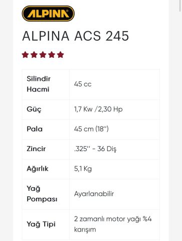ALPINA ACS 245 MOTORLU TESTERE (18'')