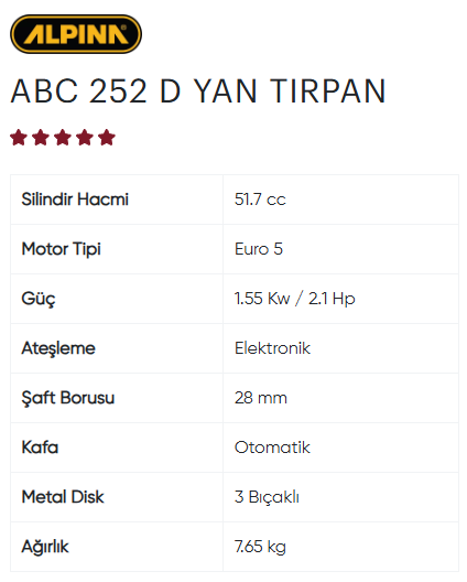 ALPINA ABC 252D BENZİNLİ YAN TIRPAN