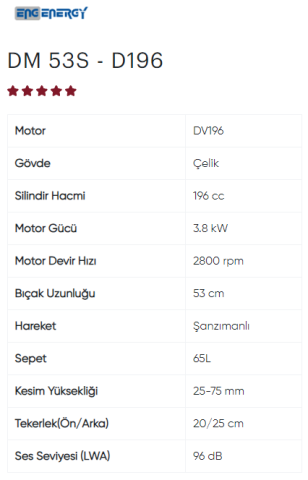 ENERGY DM53S-D196 BENZİNLİ ÇİM BİÇME MAKİNESİ