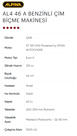ALPINA AL4 46 A ST120 (123cc) BENZİNLİ ÇİM BİÇME MAKİNESİ