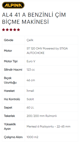 ALPINA AL4 41 A ST120 (123cc) BENZİNLİ ÇİM BİÇME MAKİNESİ