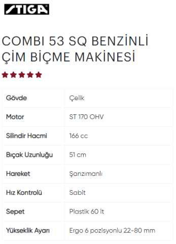 STIGA COMBI 53 SQ ST170 BENZİNLİ ÇİM BİÇME MAKİNASI