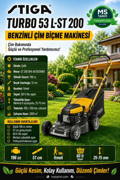 STIGA TURBO 53 L-ST 200 BENZİNLİ ÇİM BİÇME MAKİNESİ