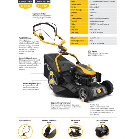 STIGA COMBI 753S ST 170 OHV BENZİNLİ ÇIM BIÇME MAKİNASI