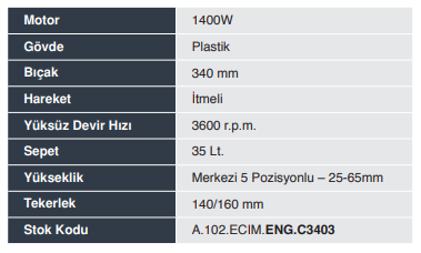ENERGY LM-C3403 1400W ELEKTRİKLİ ÇİM BİÇME