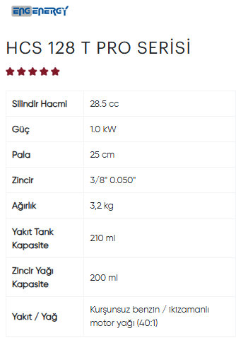 ENERGY PRO HCS-128T MOTORLU TESTERE