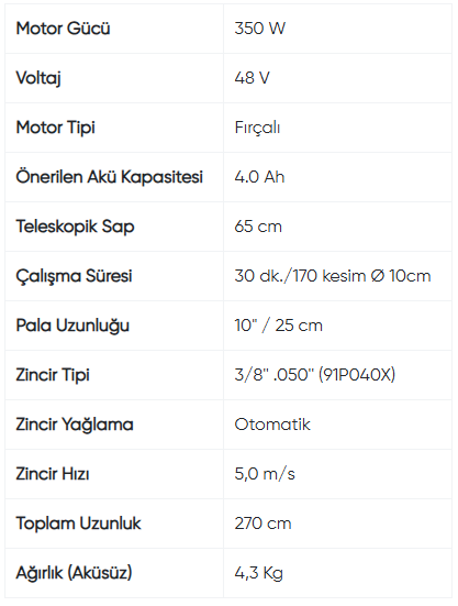 STIGA SPS 700AE AKÜLÜ YÜKSEK DAL KESME TESTERESİ