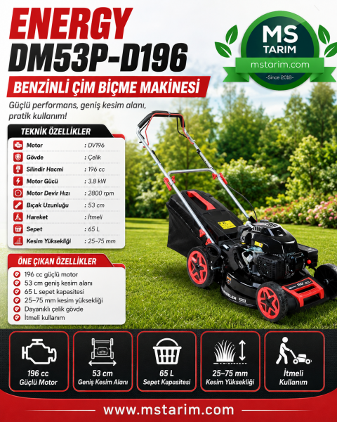 ENERGY DM53P-D196 BENZİNLİ ÇİM BİÇME MAKİNESİ