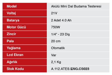 ENERGY CS-023 750W AKÜLÜ TESTERE