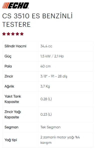 ECHO CS-3510 ve 1LT MOTOR YAĞI 5 YIL GARANTİ