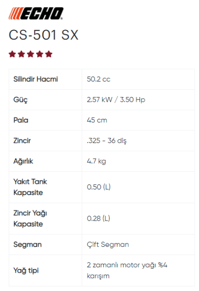 ECHO CS-501SX ve 1LT MOTOR YAĞI 5 YIL GARANTİ