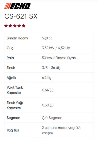 ECHO CS-621SX ve 1LT MOTOR YAĞI 5 YIL GARANTİ