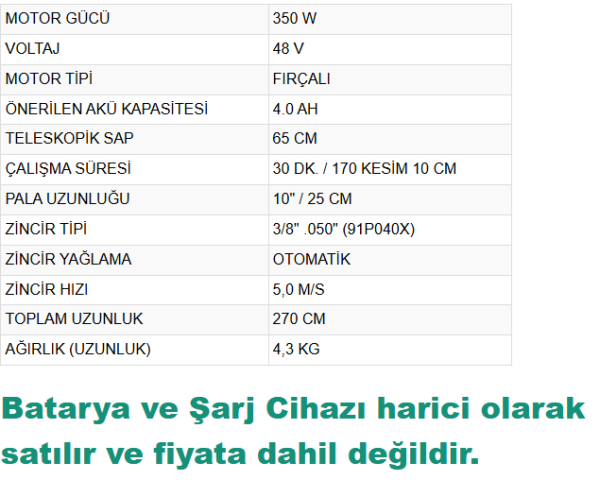 STIGA SPS 700AE AKÜLÜ YÜKSEK DAL KESME TESTERESİ (BATARYASIZ)