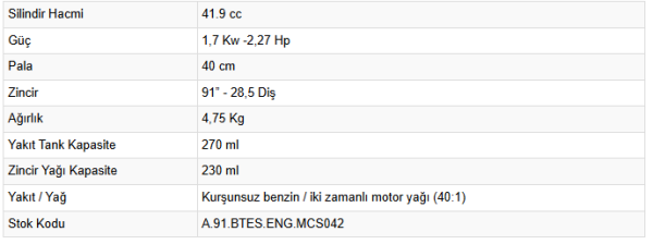 ENERGY PRO MCS042 BENZİNLİ TESTERE