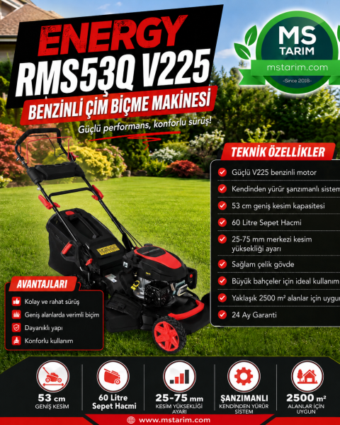 ENERGY RMS53Q V225 BENZİNLİ ÇİM BİÇME MAKİNESİ