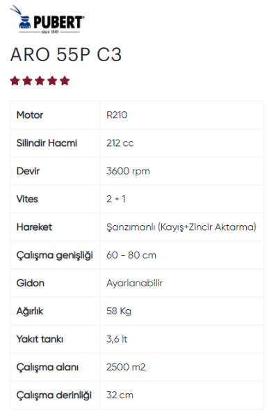 PUBERT ARO 55P C3 R210 BENZİNLİ ÇAPA MAKİNESİ